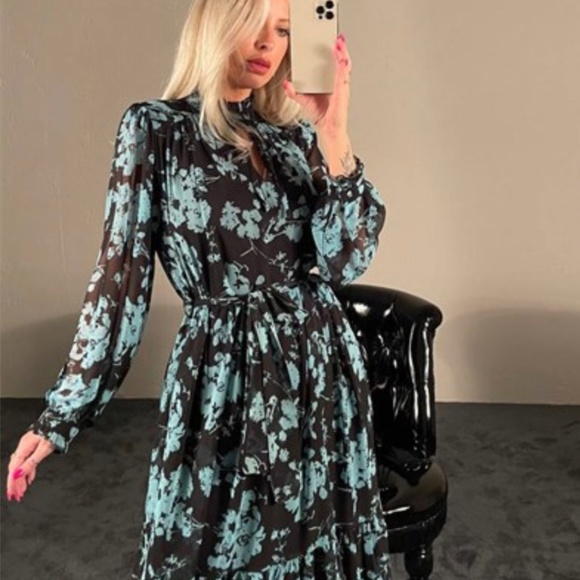 Zara Chiffon Pleated Midi Dress Sz. L - Picture 4 of 6